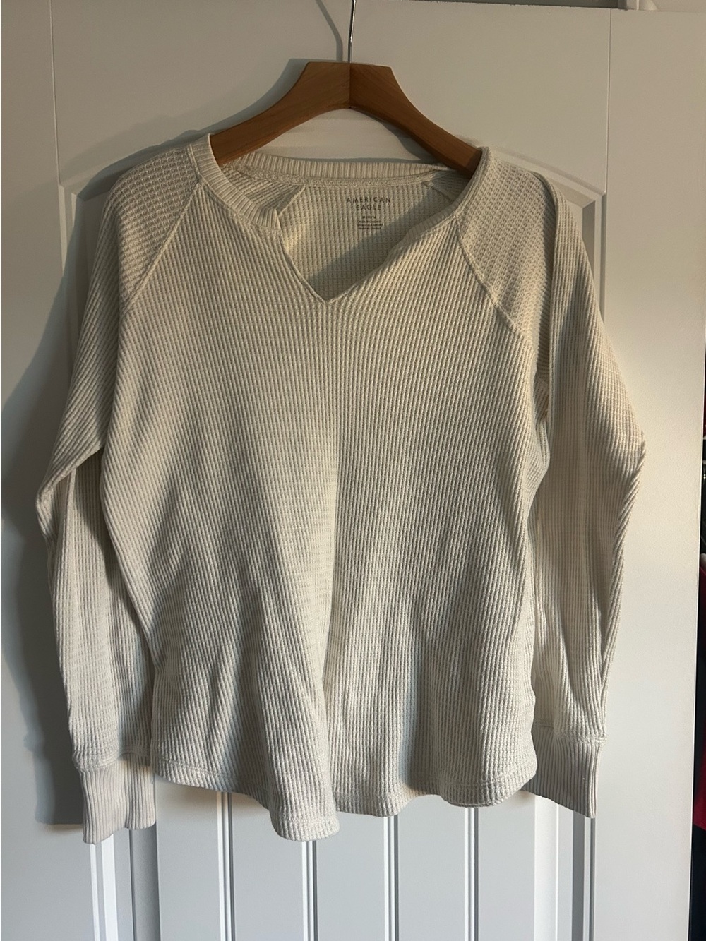 American Eagle Outfitters Cream Waffle Knit Henley Top